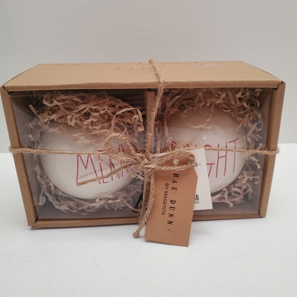 Rae Dunn Ceramic Christmas Ornaments MERRY, BRIGHT, NAUGHTY, NICE Red and White - Picture 3 of 4